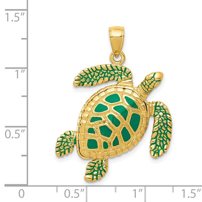 14K 3-D Enameled Sea Turtle Pendant