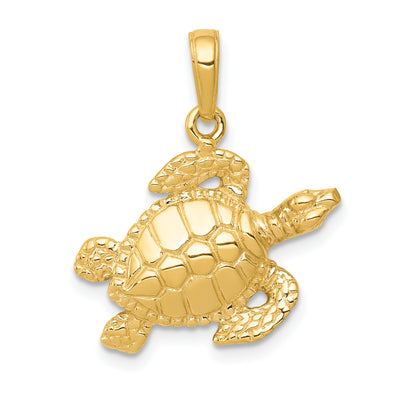14K Sea Turtle Pendant, 20.5 x 19.8mm