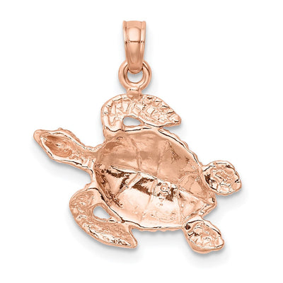 14K Rose Gold Textured Sea Turtle Charm, 20.5 x 19.8mm
