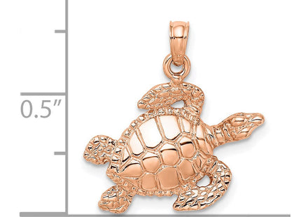 14k Rose Gold Textured Sea Turtle Charm (Style K3308R)