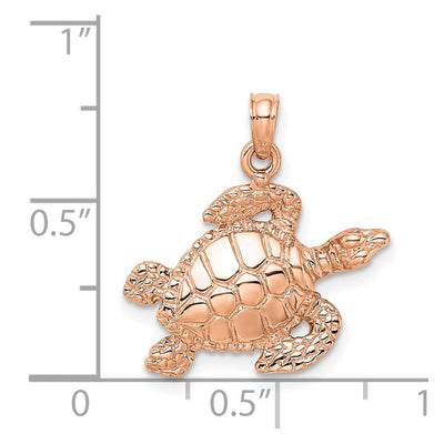 14K Rose Gold Textured Sea Turtle Charm, 20.5 x 19.8mm
