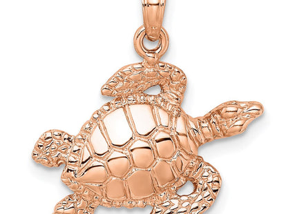 14k Rose Gold Textured Sea Turtle Charm (Style K3308R)