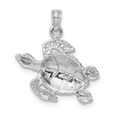 14K White Gold Textured Sea Turtle Charm, 20.5 x 20.15mm