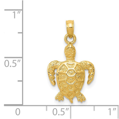 14K Sea Turtle Pendant, 22 x 13mm