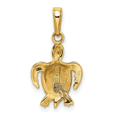 14K Green Enameled Sea Turtle Pendant, 22 x 13mm