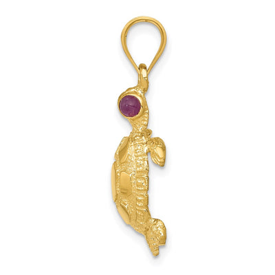 14K Turtle with Ruby Eyes Pendant