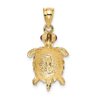 14K Turtle with Ruby Eyes Pendant