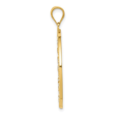 14K and Rhodium Diamond-cut Circle Pendant