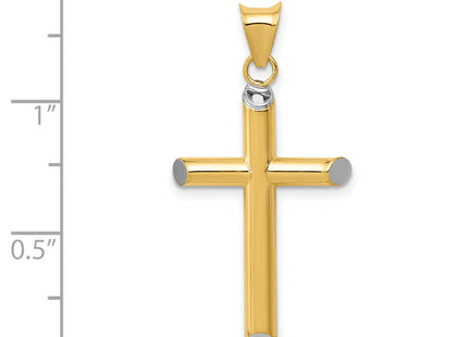 14k w/Rhodium 3-D Hollow Cross Pendant, 34 x 16mm