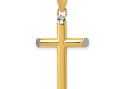 14k w/Rhodium 3-D Hollow Cross Pendant, 34 x 16mm