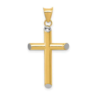 14K w/Rhodium 3-D Hollow Cross Pendant, 34 x 16mm