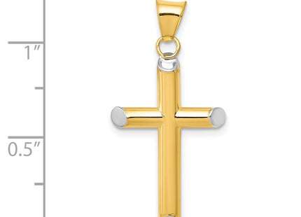 14k w/Rhodium 3-D Hollow Cross Pendant, 33 x 17mm