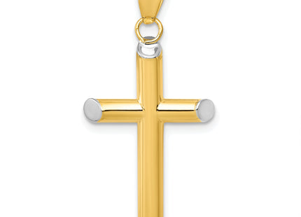 14k w/Rhodium 3-D Hollow Cross Pendant, 33 x 17mm