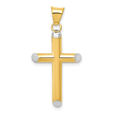 14K w/Rhodium 3-D Hollow Cross Pendant, 33 x 17mm