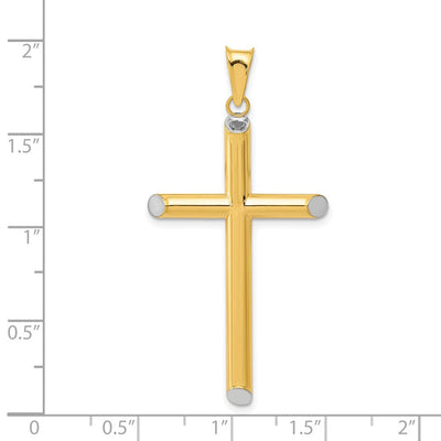 14K w/Rhodium 3-D Hollow Cross Pendant, 46 x 24mm