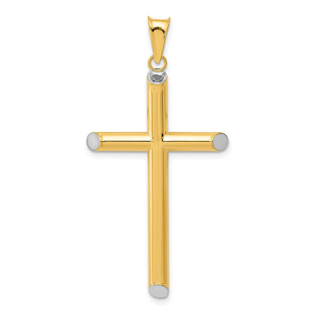 14k w/Rhodium 3-D Hollow Cross Pendant, 34 x 16mm