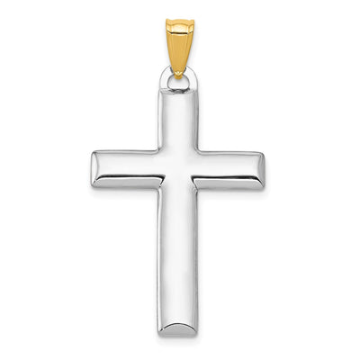 14K W/Rhodium Reversible Yellow/White Cross Pendant