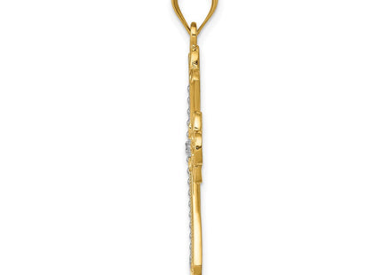 14K w/Rhodium Budded Cross Pendant (Style K3649)