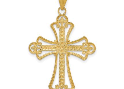 14K w/Rhodium Budded Cross Pendant (Style K3649)