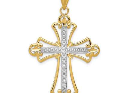 14K w/Rhodium Budded Cross Pendant (Style K3649)