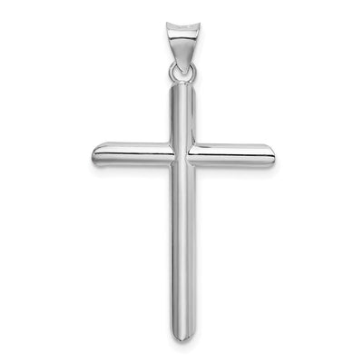 14K White Gold Hollow Cross Pendant, 46 x 24mm