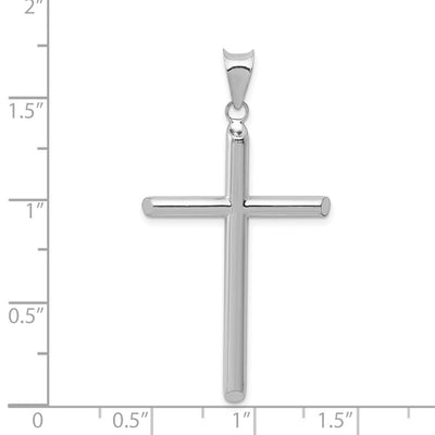 14K White Gold Hollow Cross Pendant, 46 x 24mm
