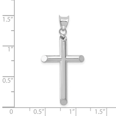 14K White Gold Hollow Cross Pendant, 35 x 17mm