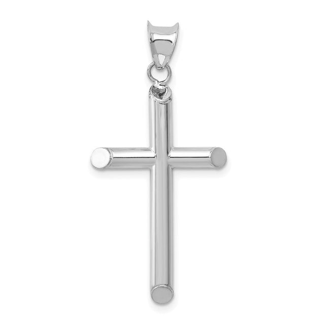 14k White Gold Hollow Cross Pendant, 35 x 17mm