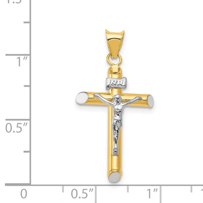 14K Two-Tone w/Rhodium Inri Crucifix Pendant, 29 x 17mm