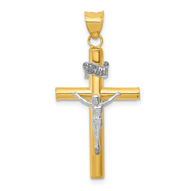 14k Two-tone Inri Crucifix Pendant, 34 x 18mm
