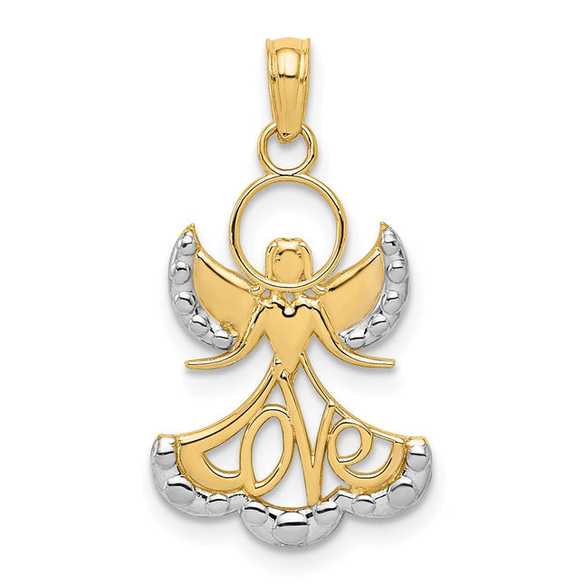 14K w/Rhodium Love Angel Pendant, 27 x 15mm