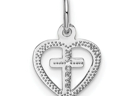 14k White Gold Cross in Heart Charm, 16 x 10mm