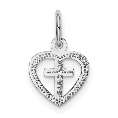 14K White Gold Cross in Heart Charm, 16 x 10mm