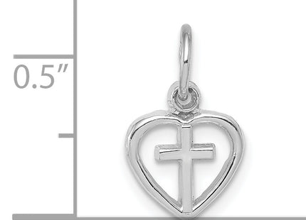 14k White Gold Cross in Heart Charm, 16 x 10mm