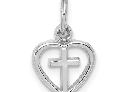 14k White Gold Cross in Heart Charm, 16 x 10mm