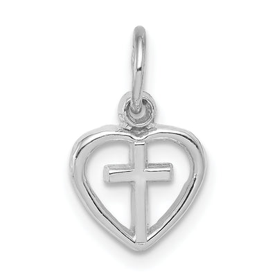 14K White Gold Cross in Heart Charm, 16 x 10mm