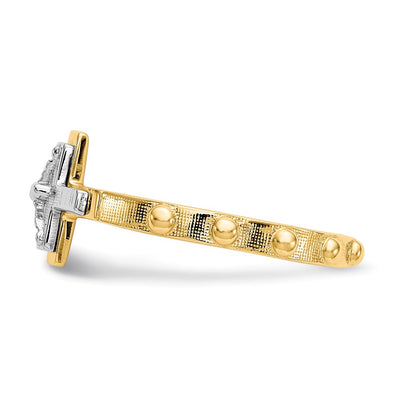 14K Two-tone Crucifix Rosary Ring