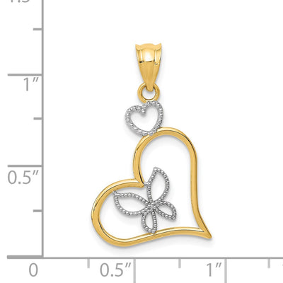 14K and White Rhodium Butterfly in Heart Pendant