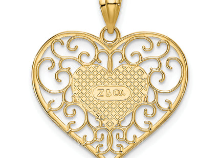 14K Polished Filigree Heart Pendant, 26 x 22mm
