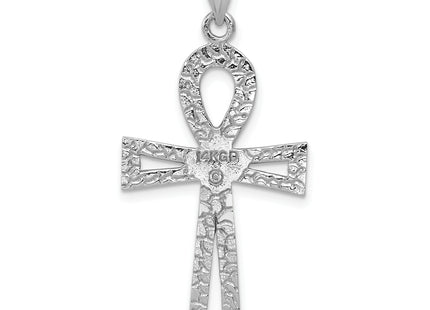 14k White Gold Ankh Cross Pendant, 39 x 19mm