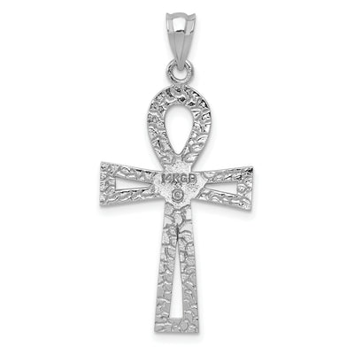 14K White Gold Ankh Cross Pendant, 39 x 19mm