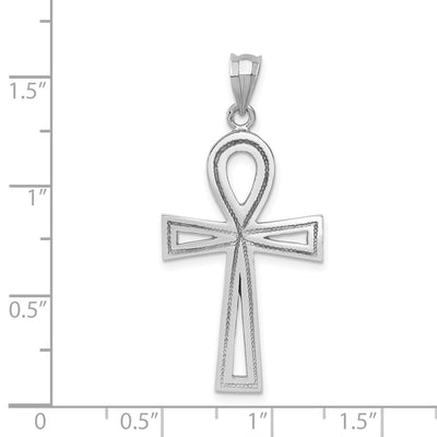 14K White Gold Ankh Cross Pendant, 39 x 19mm