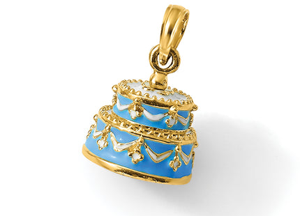14K 3-D Aqua Blue Enameled HAPPY BIRTHDAY Cake Pendant