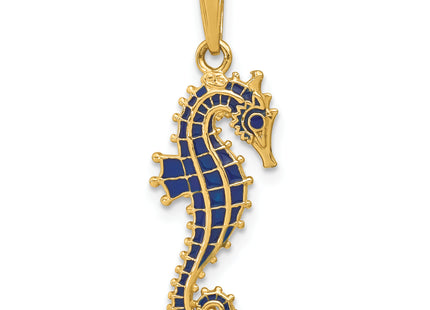 14K 3-D Blue Enameled Seahorse Pendant