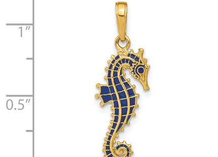 14K 3-D Blue Enameled Seahorse Pendant
