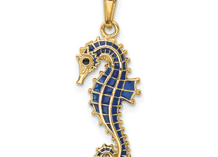 14K 3-D Blue Enameled Seahorse Pendant