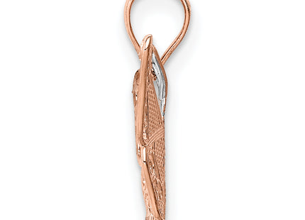 14k Rose Gold w/Rhodium Diamond-cut Butterfly Pendant, 14 x 18mm