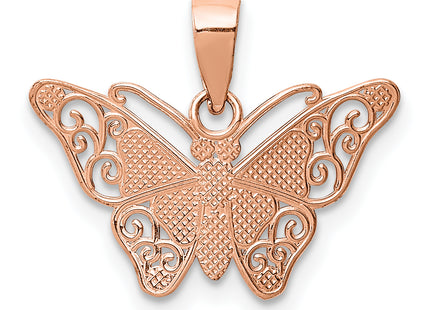 14k Rose Gold w/Rhodium Diamond-cut Butterfly Pendant, 14 x 18mm