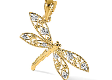 14k w/Rhodium Filigree Dragonfly Pendant