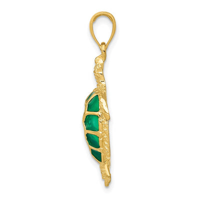 14K Green Enameled Sea Turtle Pendant, 29 x 18mm